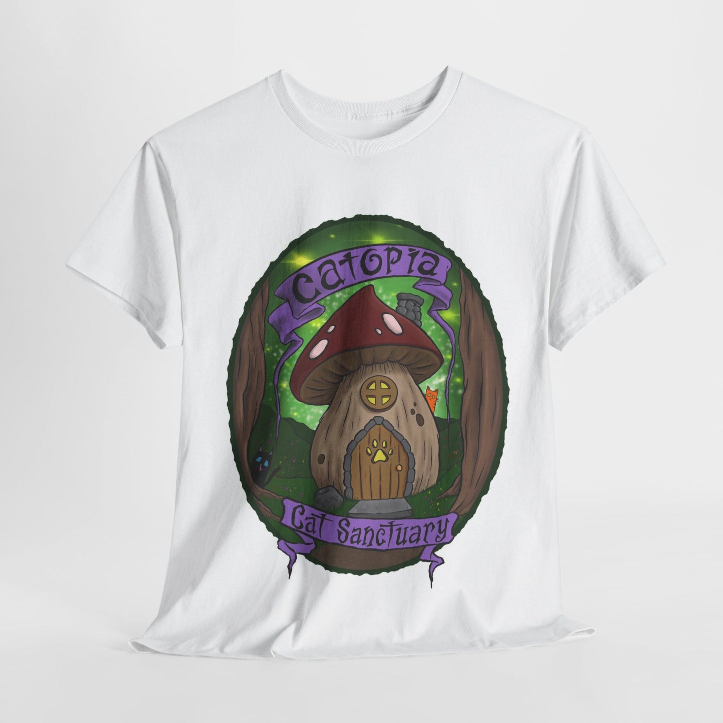 Catopia Cat Sanctuary T Shirt - Mushroom Design